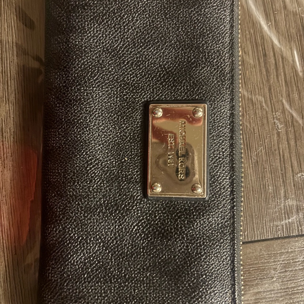 Michael Kors Textured Black Wallet with Gold Accents